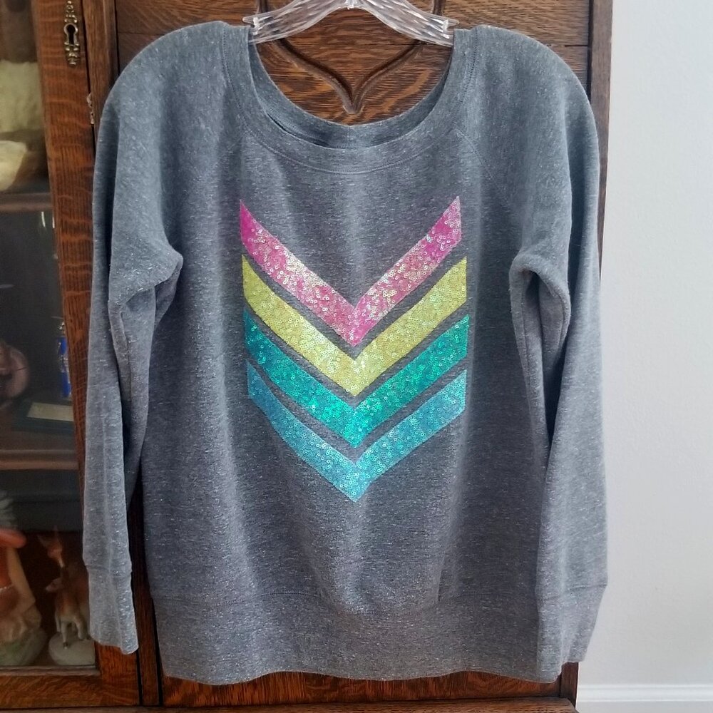 Love and Bambii Sequined Chevron Off Shoulder Pastel Sweatshirt | Sz. Large